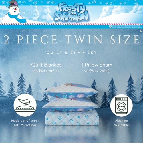 Frosty The Snowman Twin Quilt Set with Pillow Sham - Holiday Bedding