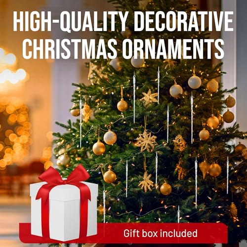 24 Pc Glass Christmas Icicle Ornaments Set - 12x 4-Inch & 12x 6-Inch Clear Twisted Decorations, Holiday Tree & Winter Decor