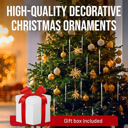 24 Pc Glass Christmas Icicle Ornaments Set - 12x 4-Inch & 12x 6-Inch Clear Twisted Decorations, Holiday Tree & Winter Decor