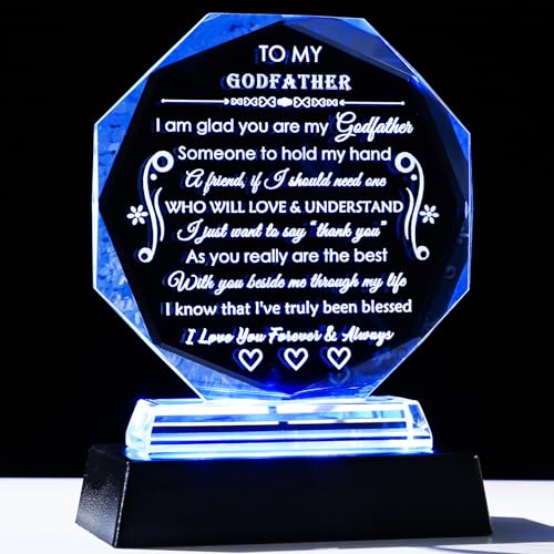 LED Crystal Godfather Gift with Colorful Base - Keepsake for Father’s Day, Christmas, Birthday