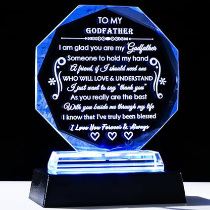 LED Crystal Godfather Gift with Colorful Base - Keepsake for Father’s Day, Christmas, Birthday