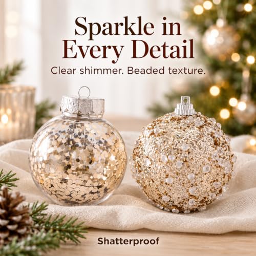 Champagne Rustic Christmas Ornaments Set 16PCS 2.4 Inch - Evernne