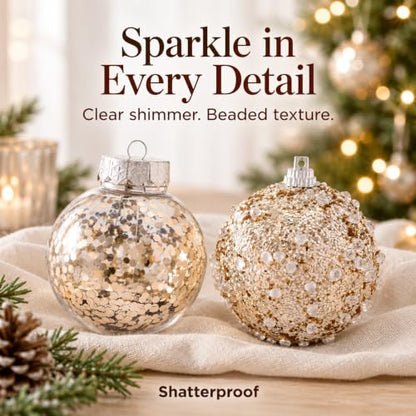 Champagne Rustic Christmas Ornaments Set 16PCS 2.4 Inch - Evernne