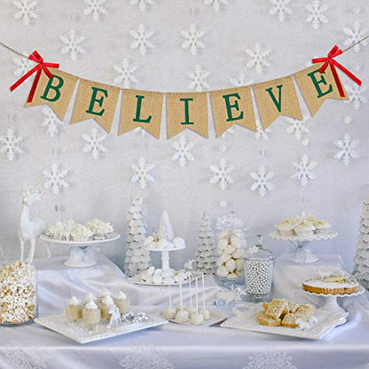 Christmas Burlap Banner Garland - Holiday Party Decorations, Reusable