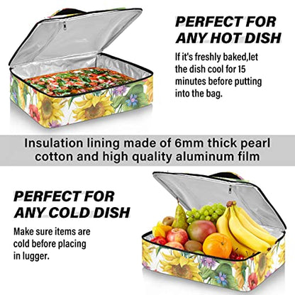 Kigai Sunflower Cornflower Poppy Pattern Insulated Casserole Carriers for Hot or Cold Food Storage, Perfect for Parties, Picnics, and Camping; Fits 9” x 13”Baking Dishes; Casserole Carrying Case