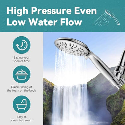JDO High Pressure Handheld Shower Head - Silver, 6 Spray Modes