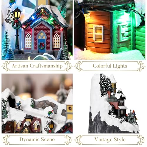 Valery Madelyn Christmas Village Sledding Scene - Ski Resort Variation, Lighted Tabletop Decor, 13.3 Inch