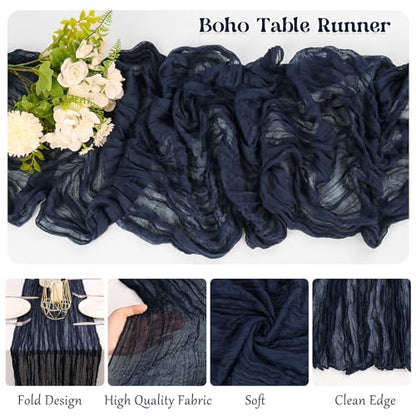 Navy Blue Cheesecloth Table Runner 6FT Set of 10 Boho Rustic Sheer Fabric for Wedding Party