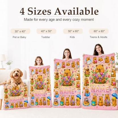 Personalized Kids Blanket with Name and Animal Pattern - Orange, 50x60 Inches