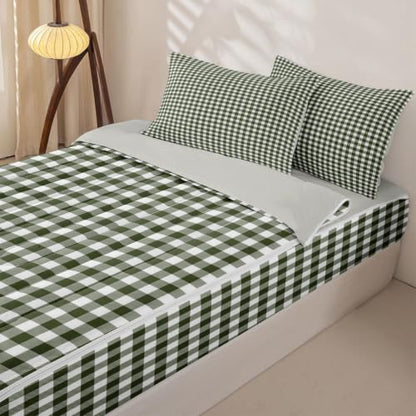 Feelyou Sage Green Gingham Zipper Bedding Set - Twin Size