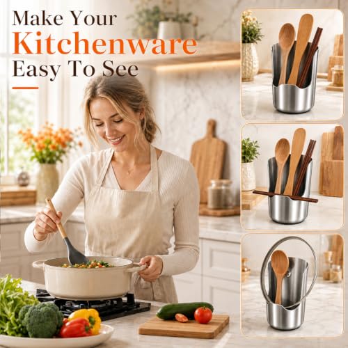 Stainless Steel Kitchen Utensil Holder 2-in-1 Pot Lid & Spoon Rest Organizer