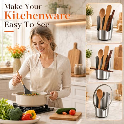 Stainless Steel Kitchen Utensil Holder 2-in-1 Pot Lid & Spoon Rest Organizer