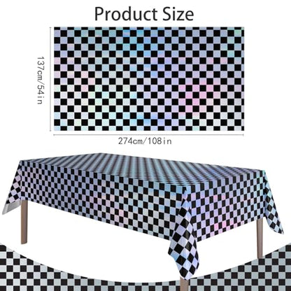 Black and Silver Disposable Plastic Tablecloths 54 x 108 Inches - 4 Pack