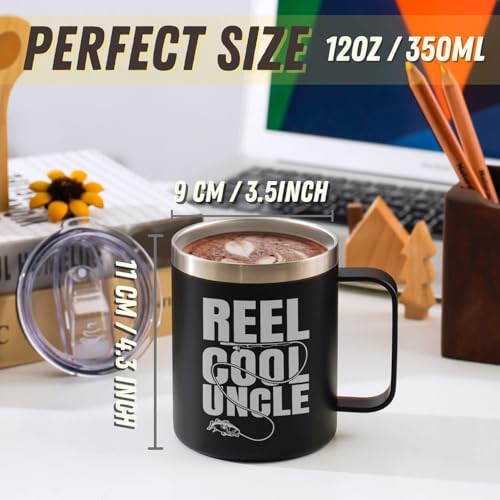12oz Stainless Steel Travel Mug with Handle - Cool Uncle Gift, Fishing Theme