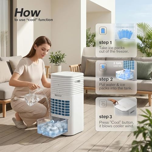 3-in-1 Portable Evaporative Cooler with Remote Control, 24-Inch Ventless Air Conditioner, 15-Hour Timer, 120° Oscillation, 2-Gallon Tank, Multi-Mode for Home & Office