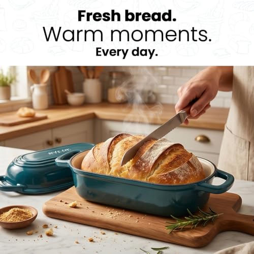 Oval Enamel Cast Iron Bread Oven - Teal 15-Inch Baguette & Artisan Loaf