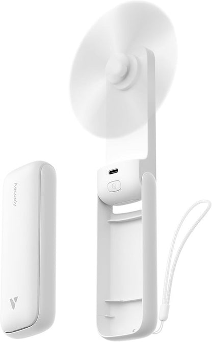 Aecooly Slim Portable Fan - USB Rechargeable Mini Handheld Fan | 24-Hour Max Cooling - White (2 Pack)