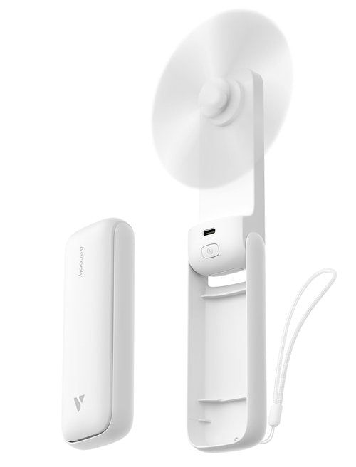 Aecooly Slim Portable Fan, Thin Handheld Fan, USB Rechargeable Mini Personal [24H Max Cooling Time], Battery Powered Small Foldable Pocket for Travel, Summer, Gifts for Women, Girls -White