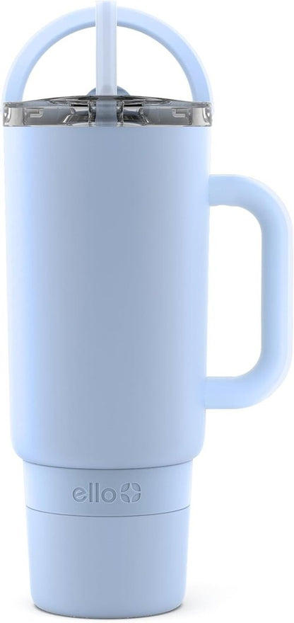 Ello Port 40oz Tumbler - Vacuum Insulated Stainless Steel Water Bottle with Carry Loop & Straw | Halogen Blue
