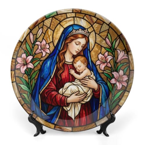 Christmas Stained Glass Decorative Plate for Display - Style 4, 6-10 Inch