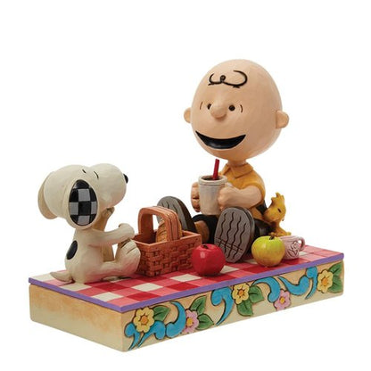 Enesco Peanuts Collection by Jim Shore Snoopy, Charlie Brown and Woodstock Picnic Figurine- Stone Resin Hand Crafted Painted Collectible Peanuts Snoopy Figurines Home Decor Statue, 4.8 Inch
