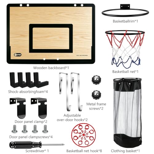 Wooden Basketball Laundry Hamper with Over-the-Door Hoop - Space-Saving Organizer