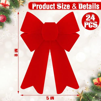 24PCS Red Velvet Christmas Bows Holiday Tree Decor Indoor Outdoor