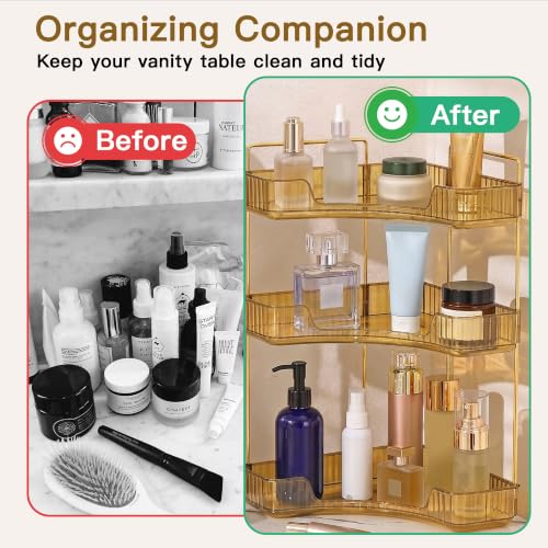 Transparent 3-Tier Makeup Organizer with Brush Holder - Vanity Storage Shelf