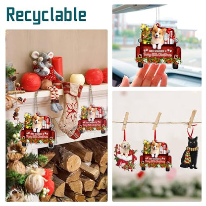 Corgi Dog Ornament for Christmas Tree - Red Truck Aluminum Decor - Corgi 2