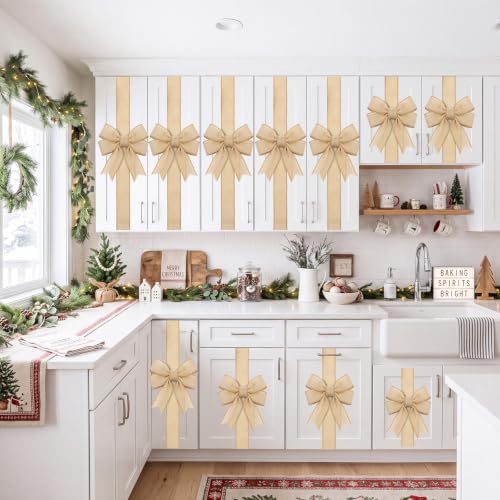 Christmas Linen Ribbon Bows for Cabinets - Yellow, 78.7 Inches, Set of 15