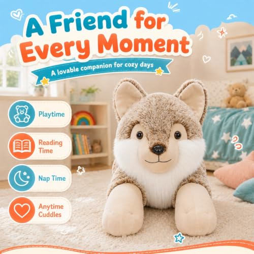 Giant Wolf Stuffed Animal Plush Body Pillow 47 Inch Gray Wolf Toy - BENINY