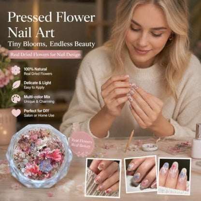 Color 6 Dried Flowers for Nail Art, Natural Pressed Botanical Accents, 1 Piece