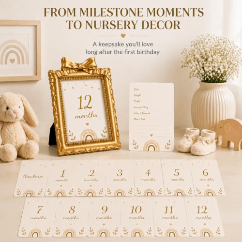 Baby Monthly Milestone Photo Frame Set - Gold Resin with Monthly Cards
