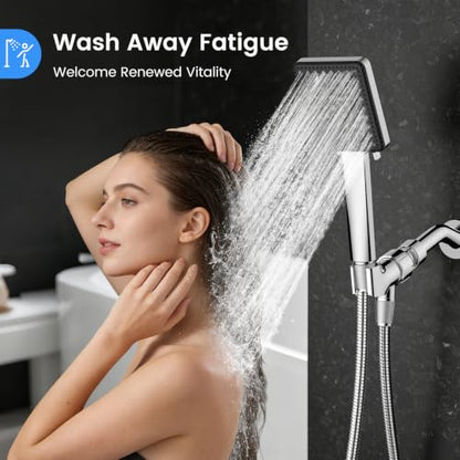 FEELSO Chrome Handheld Shower Head with 6 Modes & Magnetic Cleaning Panel