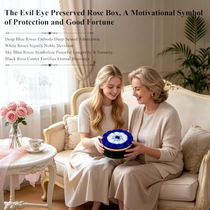 Blue Roses in Box Evil Eye Preserved Flowers for Gift - M Size