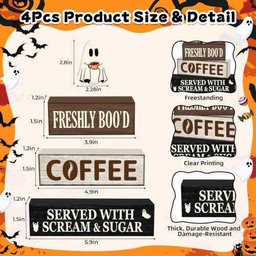 Oat Halloween Wooden Coffee Decor Set - Ghost & Slogan Farmhouse Holiday Decorations