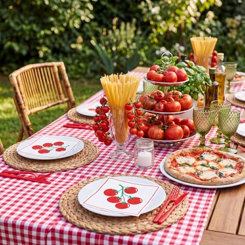 50 Pack Italian Tomato Theme Disposable Napkins - 2 Ply Party Paper