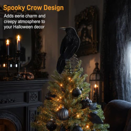 Halloween Crow Tree Topper - Mini Gothic Decor for Holiday & Halloween