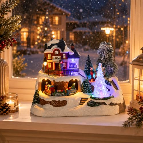 VCUTEKA Christmas Village Train Station with Music - Holiday Decor