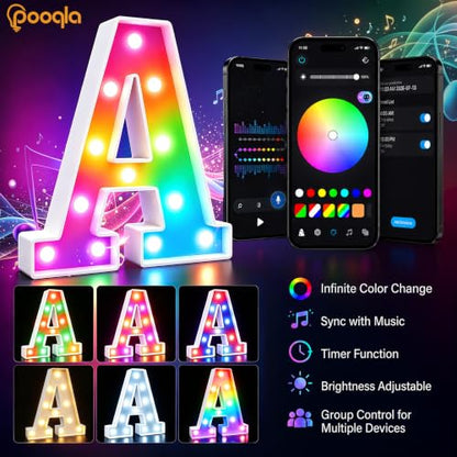 Smart Color Changing LED Letter T - RGB USB Powered Marquee Sign with App & Remote