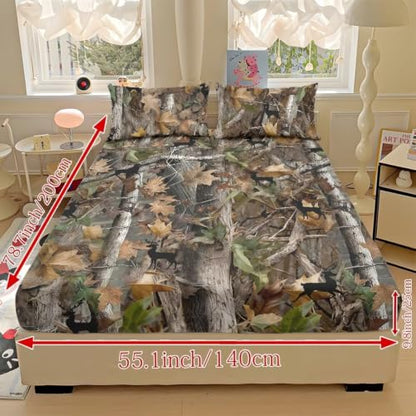 Breathable Bed Sheet Set with Pillowcases - Queen Deer Camo Hunting Variation