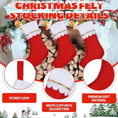 Christmas Stockings Bulk 20 Pack - Red with White Cuff & Gold Trim - Holiday Decorations