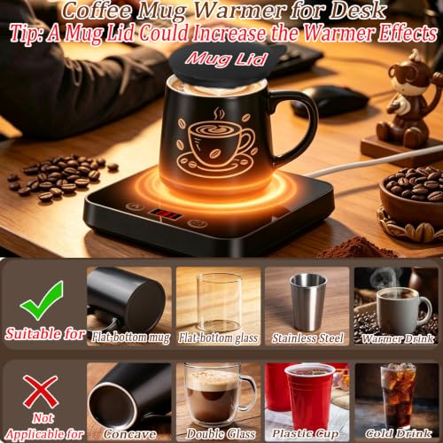 Coffee Mug Warmer for Desk 3 Temperatures & 1-12H Timer - 5.5x6.3 Inch