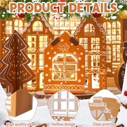 Christmas Gingerbread Village Set with Houses, Trees, Snowman - Holiday Decor