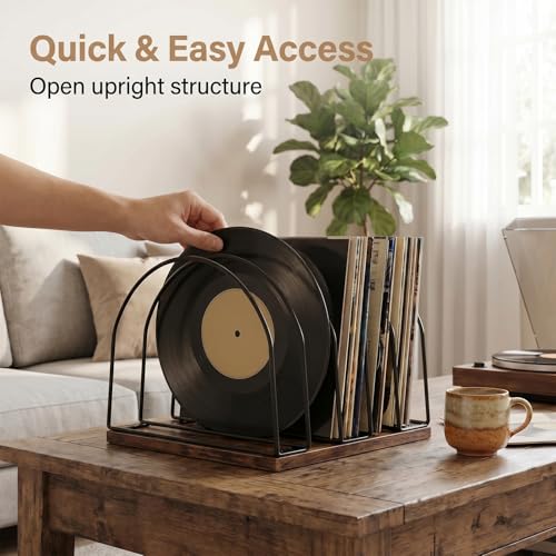 Wooden Vinyl Record Storage Holder - Brown, Stylish & Space-Saving