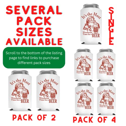 Christmas Beer Can Cooler Set - Funny Stocking Stuffer for Men & Women (4 Pack)