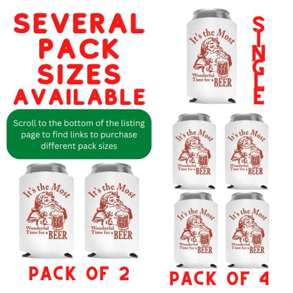 Christmas Beer Can Cooler Set - Funny Stocking Stuffer for Men & Women (4 Pack)