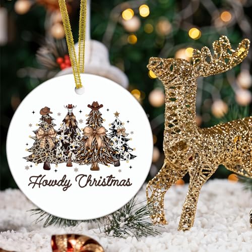 Western Leopard Print Christmas Tree Ornament - Cowboy Holiday Ceramic Decoration with Variation