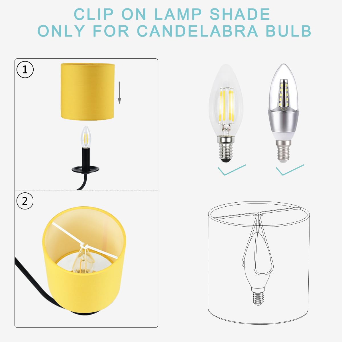 LAMPWELL LEBE Yellow Clip on Chandelier Lamp Shades Set of 6,Small Lamp Shades Clip on bulb,5.2"×5.2"×H5.2",Fabric Mini Drum Lamp Shade,Handmade,FOR CANDLE BULB AND SMALL GENERAL BULB