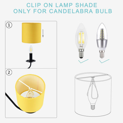 LAMPWELL LEBE Yellow Clip on Chandelier Lamp Shades Set of 6,Small Lamp Shades Clip on bulb,5.2"×5.2"×H5.2",Fabric Mini Drum Lamp Shade,Handmade,FOR CANDLE BULB AND SMALL GENERAL BULB